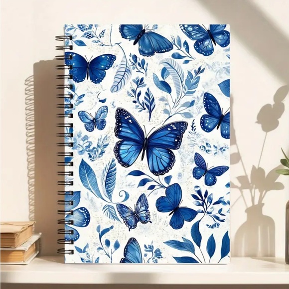 Blue Butterfly Floral Spiral Notebook NIP - Picture 2 of 5